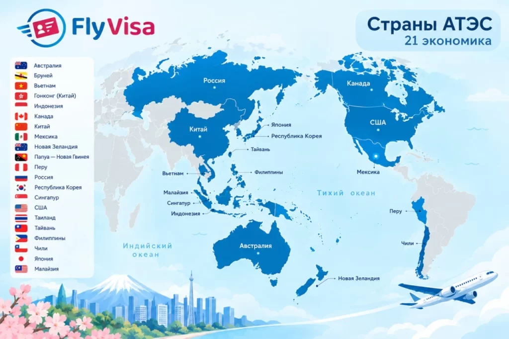Карта мира со странами-участницами АТЭС, 21 экономика форума