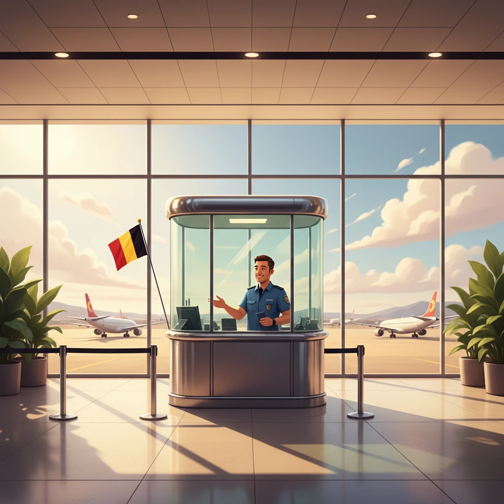 Пограничный контроль в аэропорту с флагом Бельгии